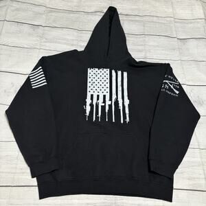 Grunt Style Hoodie Mens Size Large Black Rifle Flag America Pullover Sweatshirt